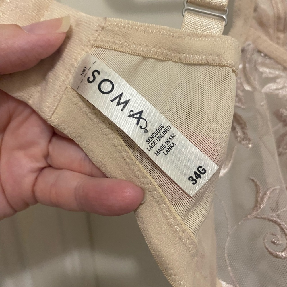 Soma Sensual Lace Underwire Unlined Sheer Beige Bra 34G - Picture 3 of 4